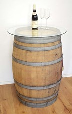 Botte in legno, botte barrique botte in rovere vecchia botte per vino, tavolo alto con piano in vetro 225 L