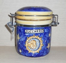 CONTENITORE BARATTOLO PORTA ZUCCHERO TAPPO ERMETICO DIPINTO A MANO CERAMICA BLU