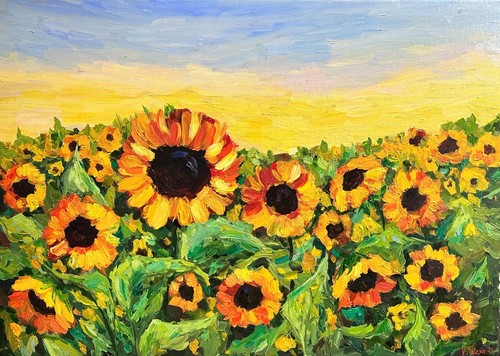 Campo girasoli dipinto olio - campo,