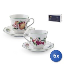 6x Tazze Da Tè Victorian Orchard Realizzata In Earthenware Con Piattini Cc220,