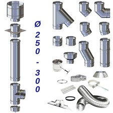 Canna Fumaria D.250-300 Stufa a Pellet Kit Tubo Acciaio Inox Monoparete Camino