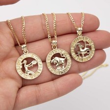 Collana Con Pendente Zodiac In Oro Giallo 10K Reale Tutte Le Taglie