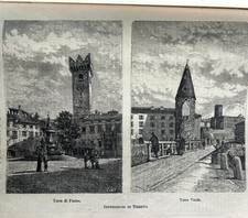 Incisione d'epoca xilografia originale stampa a pagina quasi intera 1890 Trento