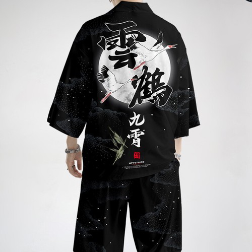 Cappotto kimono gru - , uomo