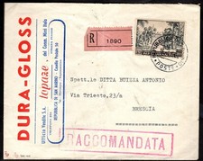 1954 San Marino, raccomandata per Brescia con valore lire 80 Colombo