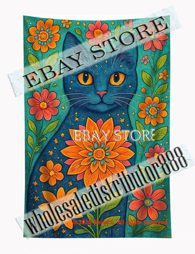 Arazzo turchese floreale gatto - arazzo,