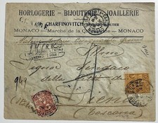 Monaco Principato 10+50 Cent 1906 Charge’ Raccomandata Italia Siena Rara Qualita