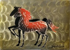 Quadro di Sage Vernis (aka Gino Falzon) del 1974 della serie Cavalli firmato