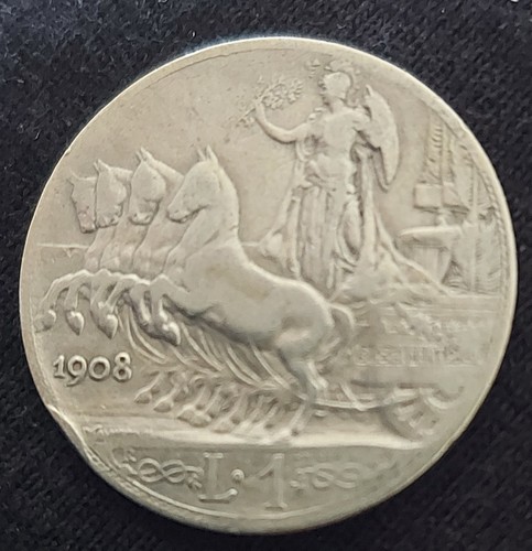Moneta argento lira 1908 - in, 1