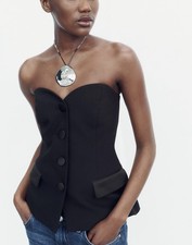 ZARA Bustier Top Combinato Satinato Nero Smoking tg.S