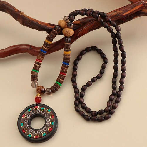 Collana lunga perline legno - collana,