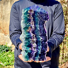 Obelisco fluorite arcobaleno naturale 4,2 libbre cristallo quarzo bacchetta punto torre guarigione