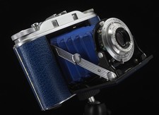 Agfa Isolette III f4.5 / 85mm Solinar - revisionato - soffietto blu e nuovo