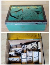 Scatola Metallo Cm 11,5x8 Cinese Vintage Con Domino In Legno