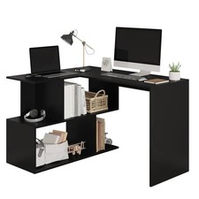 Scrivania Angolare Nero con Ripiani porta Libri oggetti 120x100x77 cm 