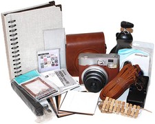 Fujifilm Instax Mini 90 Neo Classic fotocamera pellicola istantanea marrone pacchetto ENORME come nuova!