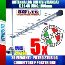 5 PEZZI ANTENNA LOG UHF (IV-V BANDA) K.21-48 LUNG.1100mm 26 EL. FILTRO STUB 5G