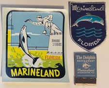 Vintage Marineland Florida decalcomania, toppa e delfino ristorante Midget fiammifero