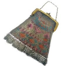 Borsa da sera vintage anni '30 Whiting & Davis Co maglia dipinta El Sah Flapper