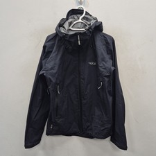 Giacca cappotto Rab Downpour Plus Pertex impermeabile con cappuccio nero antipioggia piccolo