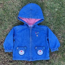 Giacca denim tasca orso bambino Miki House rosso Gingham leggera Giappone 2T ottime condizioni