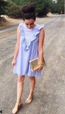 Vestito Righe Gale Impero Abito Celeste Bianco S 42 Senza Maniche Premaman