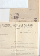 CARTA E BUSTA INTESTATA PARTITO NAZIONALE FASCISTA GENOVA RECAPITO AUTORIZZATO