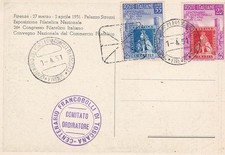 1951 100. Francobolli Toscana n.653-654 su cartolina dell'evento