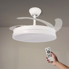 Ventilatore da Soffitto con Luce e Telecomando moderno bianco Pale a scomparsa