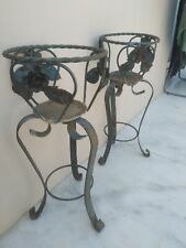Coppia portapiante antico vintage ferro battuto fiori a rilievo fatto a mano 