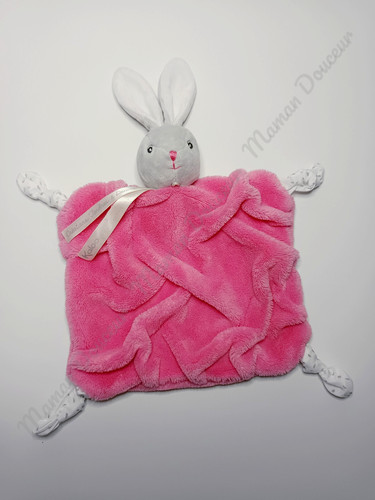 Doudou plat carré lapin - plat, gris