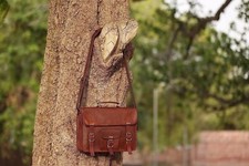 Borsa a tracolla marrone scuro x grande in pelle di capra per laptop vera vin...