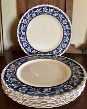1936 Grindley 6 Piatti Piani Semi Porcellana Inglese Decoro Elysian Cream & Blue