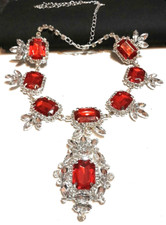 NOTEVOLE COLLANA '50 GRANDI RUBINI, BRILLANTI, LEGA-LEGGERA ORO BIANCO/ARGENTO!