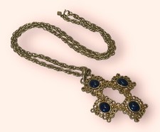 Collana Vintage Sarah Coventry Blu Finto Lapislazzuli Croce Vittoriana Revival Pendente 22"
