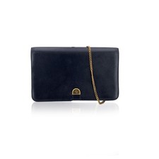Autentica borsa a tracolla Christian Dior vintage blu navy in pelle con patta