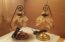 Antica Coppia Lampade Da Tavolo Ottone E Vetro Anni 50