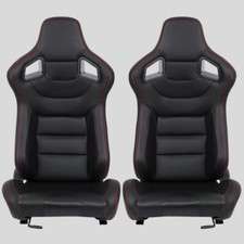 Coppia Sedili sportivi avvolgenti auto in pelle nero cuciture rosse N705 Carbon