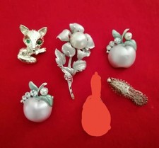 Lotto 5 spille vintage bigiotteria bijoux oro argento strass mela fiore volpe