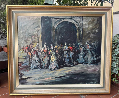 Dipinto olio masonite - masonite, "e