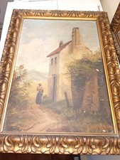 quadro antico Nei Primi Del 900 Dipinto A Mano Firmato Olio Su Tavola M.40x 25.