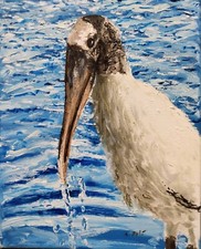 Dipinto Olio Legno Cicogna