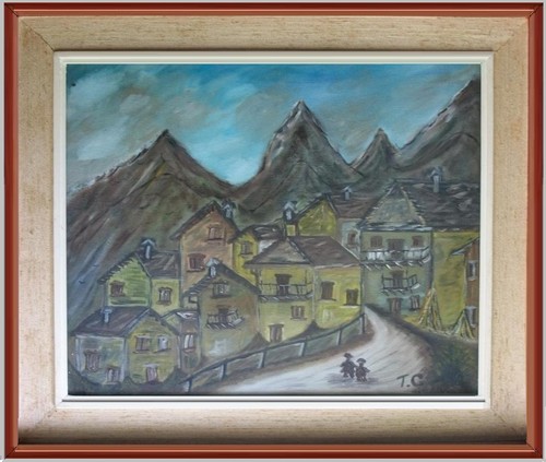 Arte naif paesaggio borgo - arte,