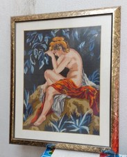 Quadro Canovaccio ricamo antico mezzo punto fatto a mano 60x 50 cm Ricamo