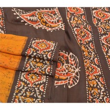 Sari Sanscriti Vintage Zafferano/Marrone Pura Seta Batik Work 5 Yard Sari...