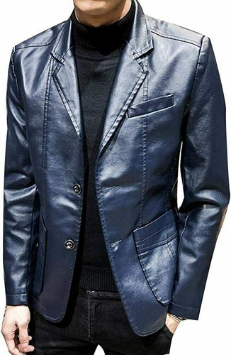 Blazer pelle blu - blazer,