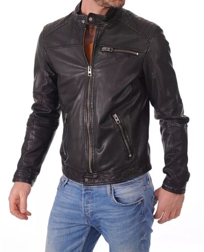 Giacca pelle nera uomo - giacca, da