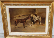 PITTORE -ANGELO SILVIO GALLI 1879-1954 GENOVA  SCENA D'INTERNO CON CAVALLI