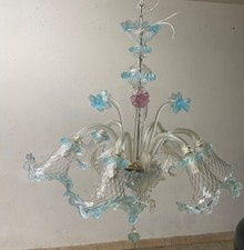 lampadario vetro murano celeste sei luci