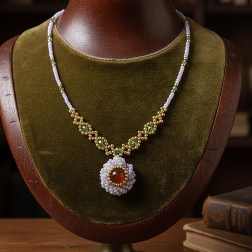 Necklace beaded pendant - beaded,